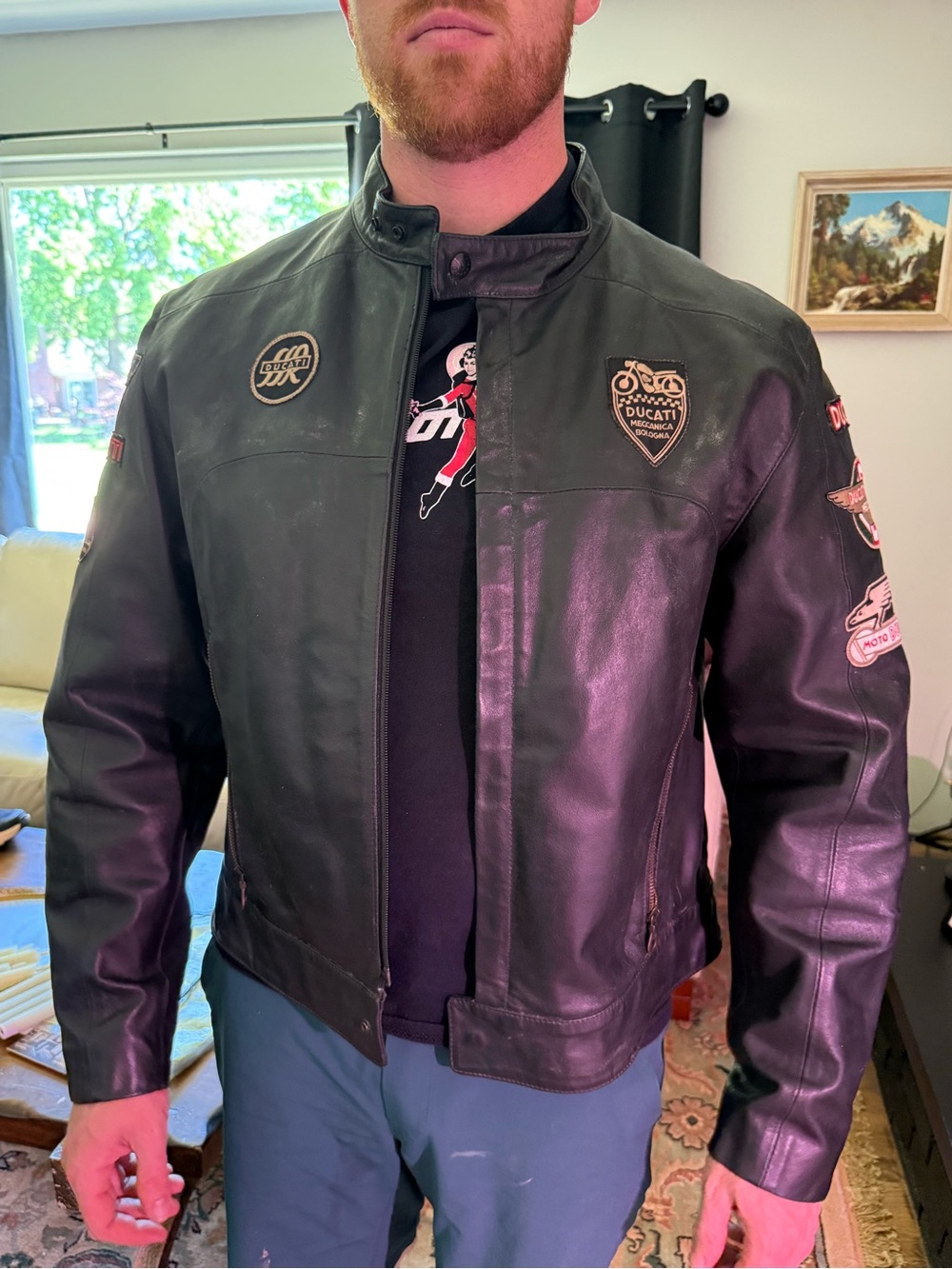 Black Ducati Men's Leather Bomber Jacket